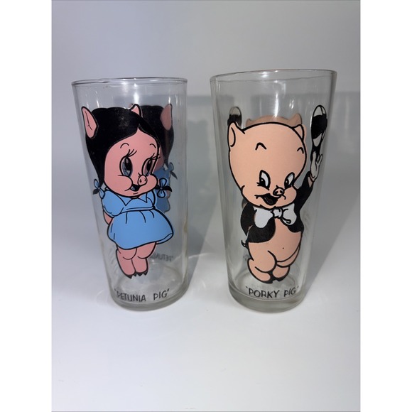 Pepsi Accessories - Vintage Porky Pig And Petunia Pig Pepsi Collectors Series Glass 1973 Warner Bros